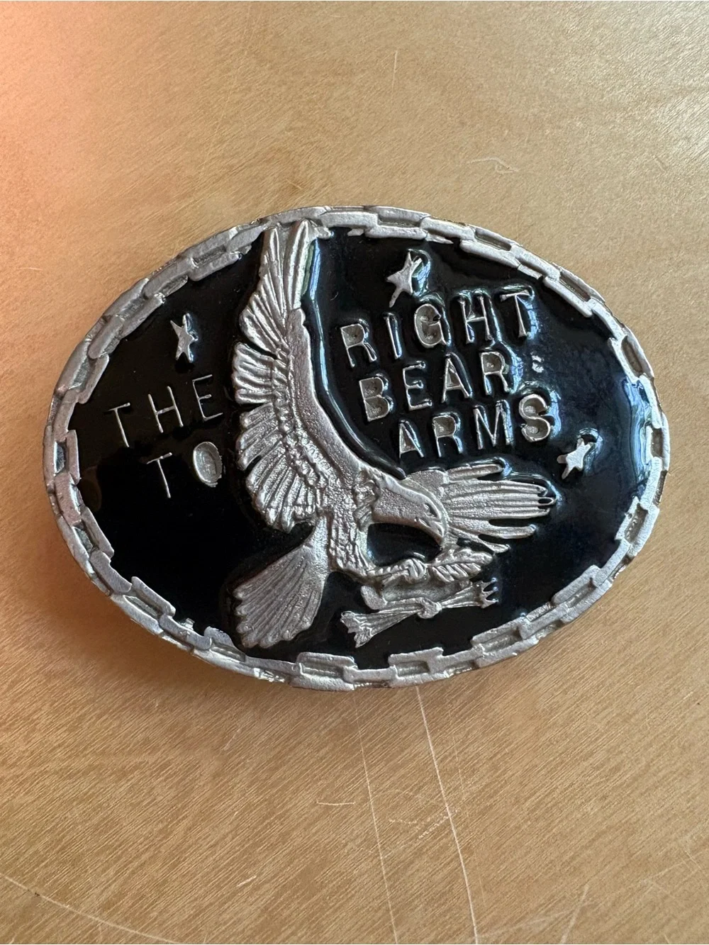 The Right To Bear Arms 2nd Amendment Gun Rights Vintage Metal Belt Buckle Eagle
